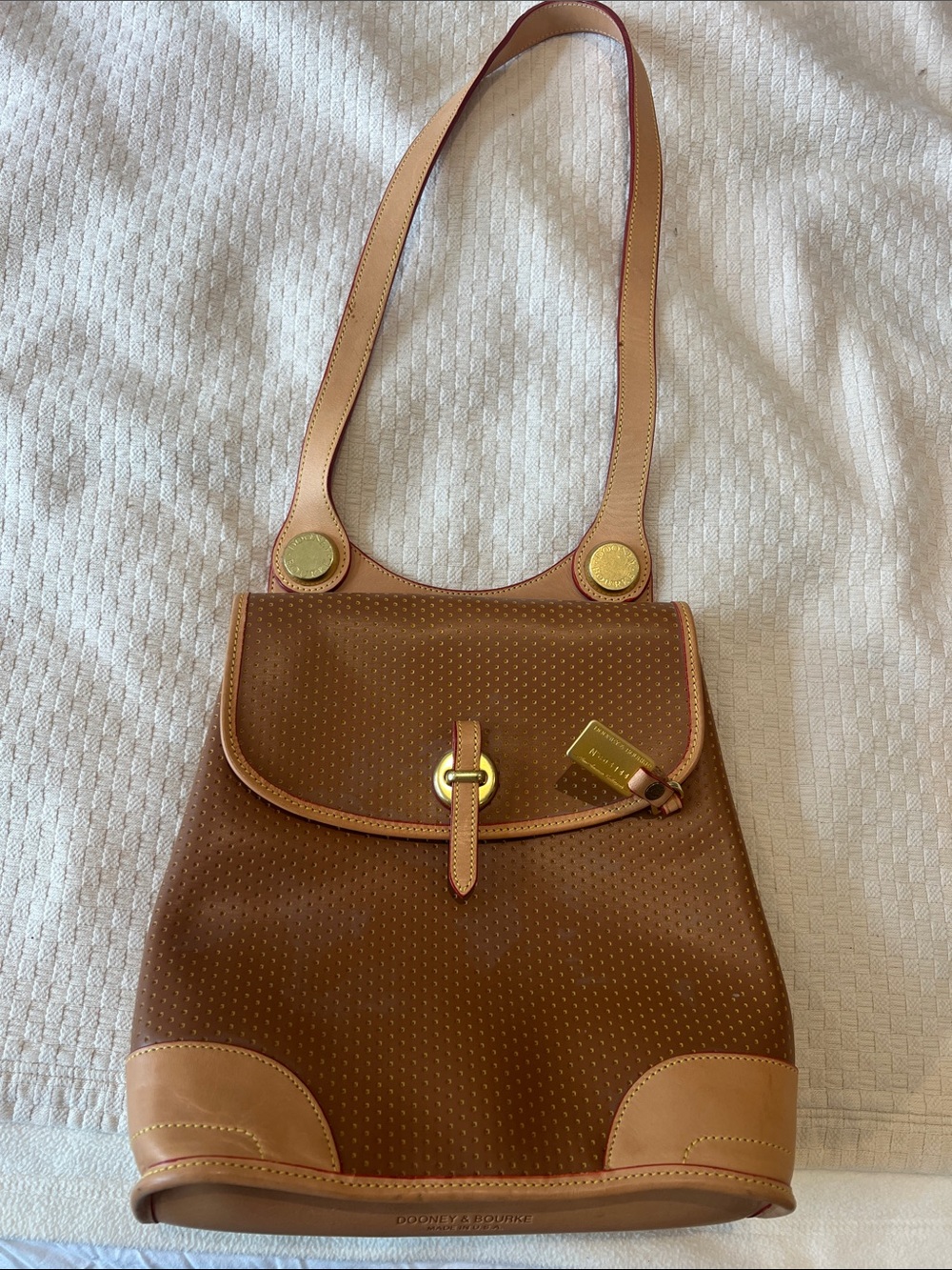 Dooney & Bourke Brown Tan Leather Shoulder Bag with Gold Hardware
